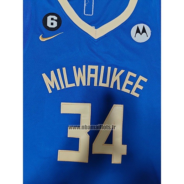 Maillot Milwaukee Bucks Giannis Antetokounmpo NO 34 Ville 2022-23 Bleu